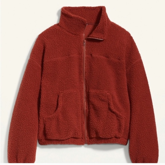 New Old Navy Sherpa fleece zip up funnel neck rust burnt orange size XS - Picture 12 of 12